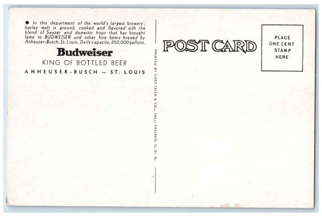 Budweiser Anheuser Busch Central Portion Of Brew House St. Louis MO Postcard