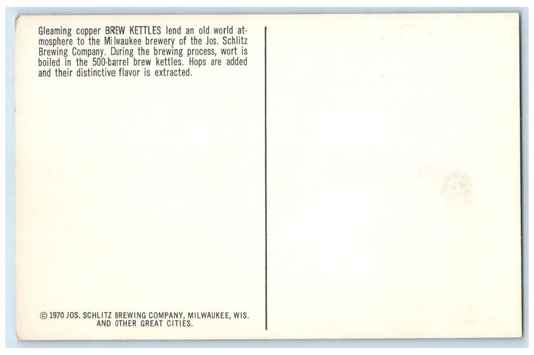 1970 Jos Schlitz Brewing Company Brew Kettles Milwaukee Wisconsin WI Postcard
