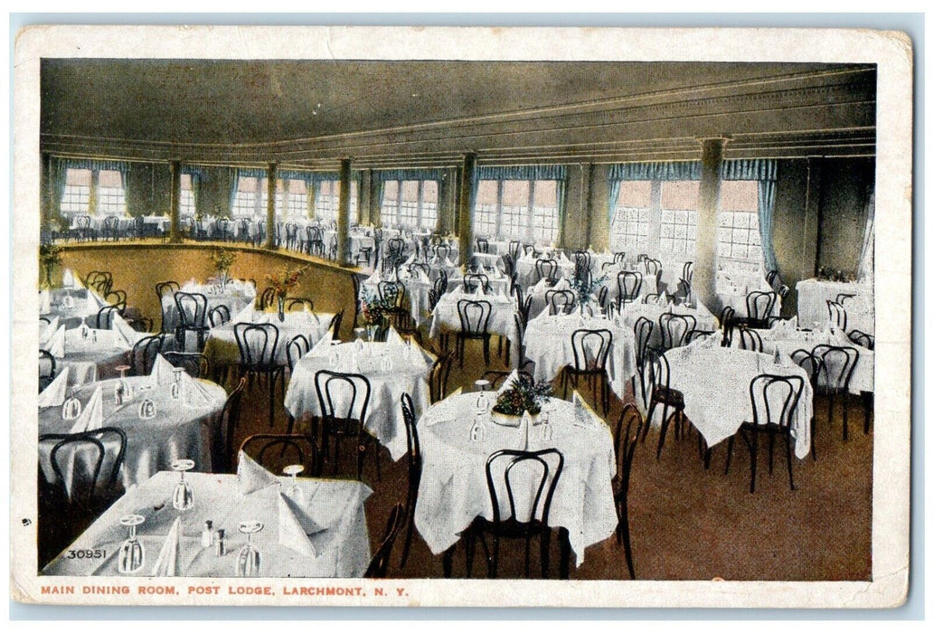 c1920 Interior View Main Dining Room Post Lodge Larchmont New York NY Postcard