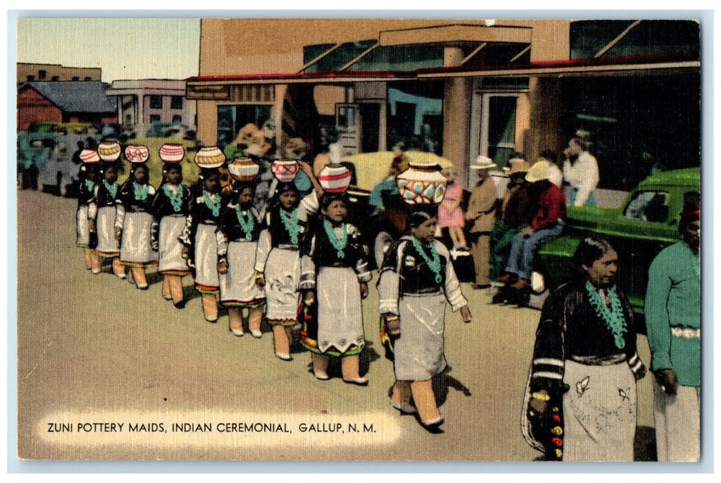 c1940's Zuni Pottery Maids Indian Ceremonial Gallup New Mexico NM Postcard