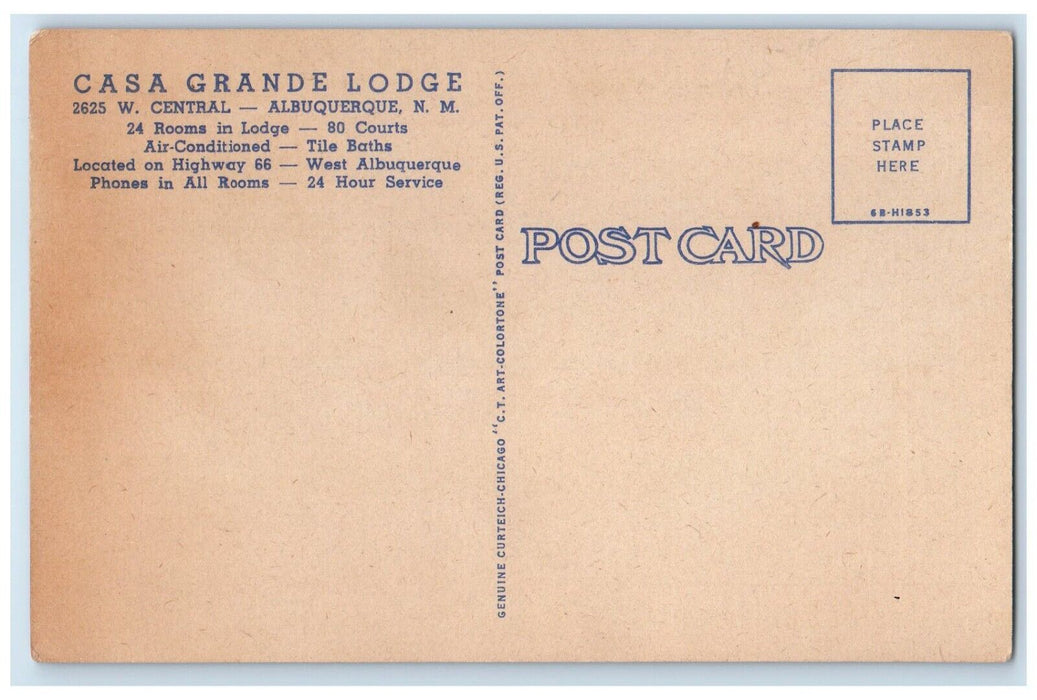 Casa Grande Lodge Scene Street Albuquerque New Mexico NM Vintage Postcard