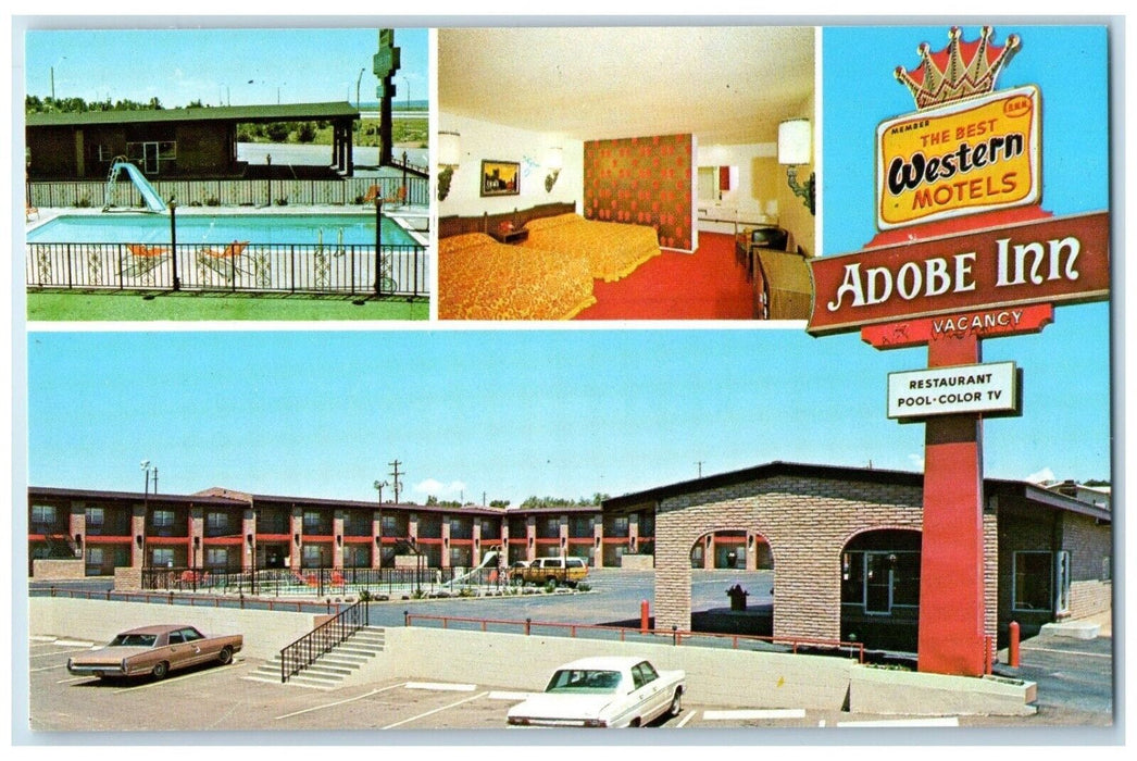 Adobe Inn Motel Santa Rosa New Mexico NM, Room View Pool Multiview Postcard