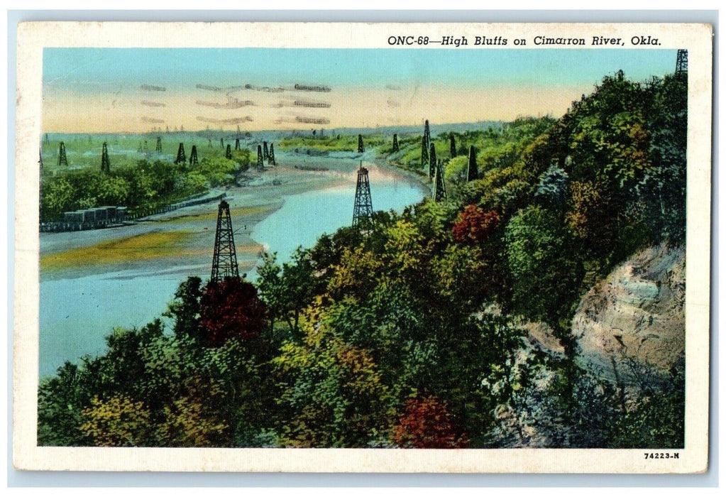 1949 Aerial View High Bluff Cimarron River Oklahoma OK Vintage Antique Postcard