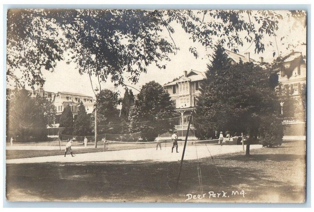 1907 Tennis Court Sports Deer Park Boston Massachusetts MA RPPC Photo Postcard