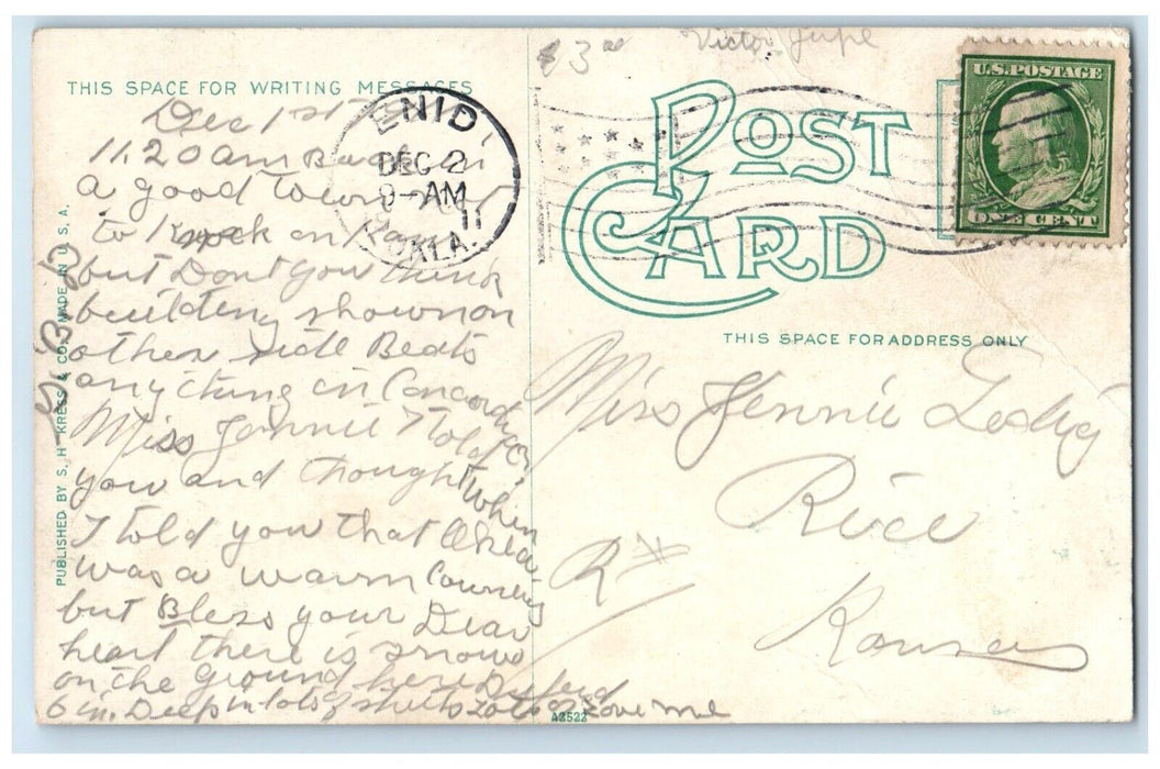 1911 Exterior Oklahoma Christian University Building Enid Oklahoma OK Postcard