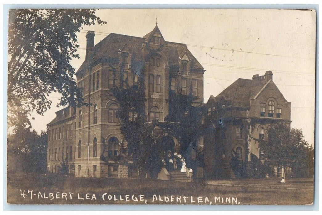1906 College School Building Students View Albert Lea MN RPPC Photo Postcard