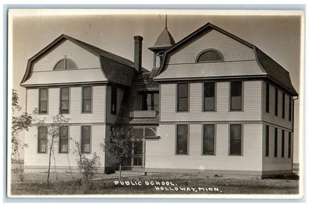 c1910's Public School Building View Holloway Minnesota MN RPPC Photo Postcard