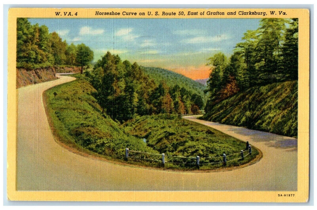 1955 Horseshoe Curve East Of Grafton And Clarksburg West Virginia WV Postcard