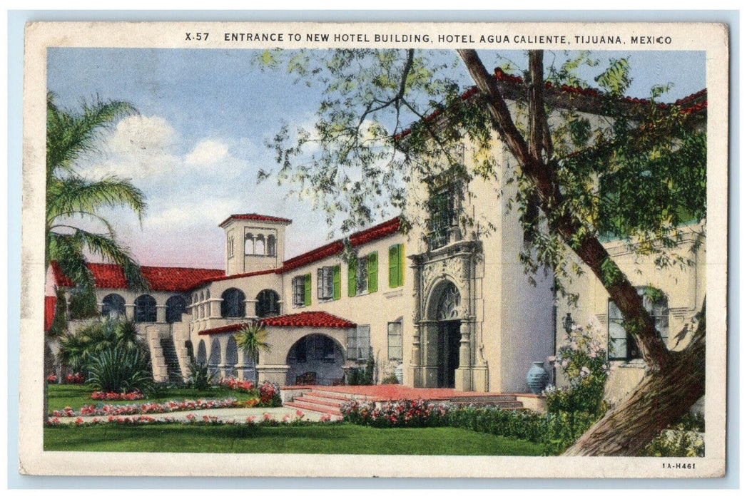 c1930's Entrance to New Hotel Building Hotel Agua Caliente Mexico Postcard