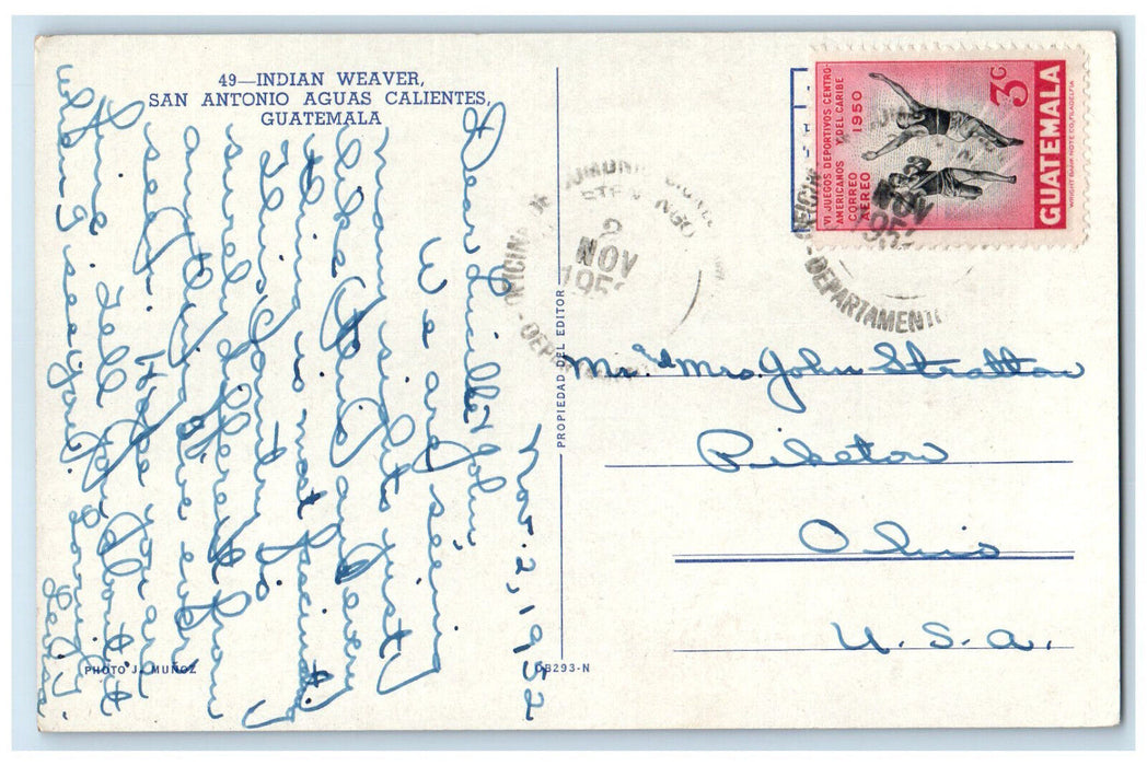 1952 Indian Weaver San Antonio Aguas Calientes Guatemala Posted Postcard