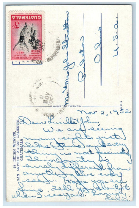 1952 Indian Weaver San Antonio Aguas Calientes Guatemala Posted Postcard