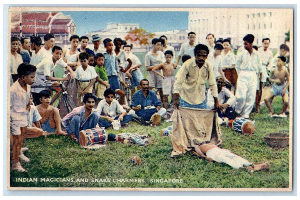 c1920's Indian Magicians and Snake Charmers Singapore Unposted Postcard