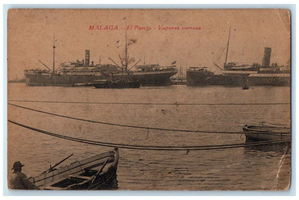 c1910 Steamships Correos El Puerto Malaga Spain Antique Posted Postcard