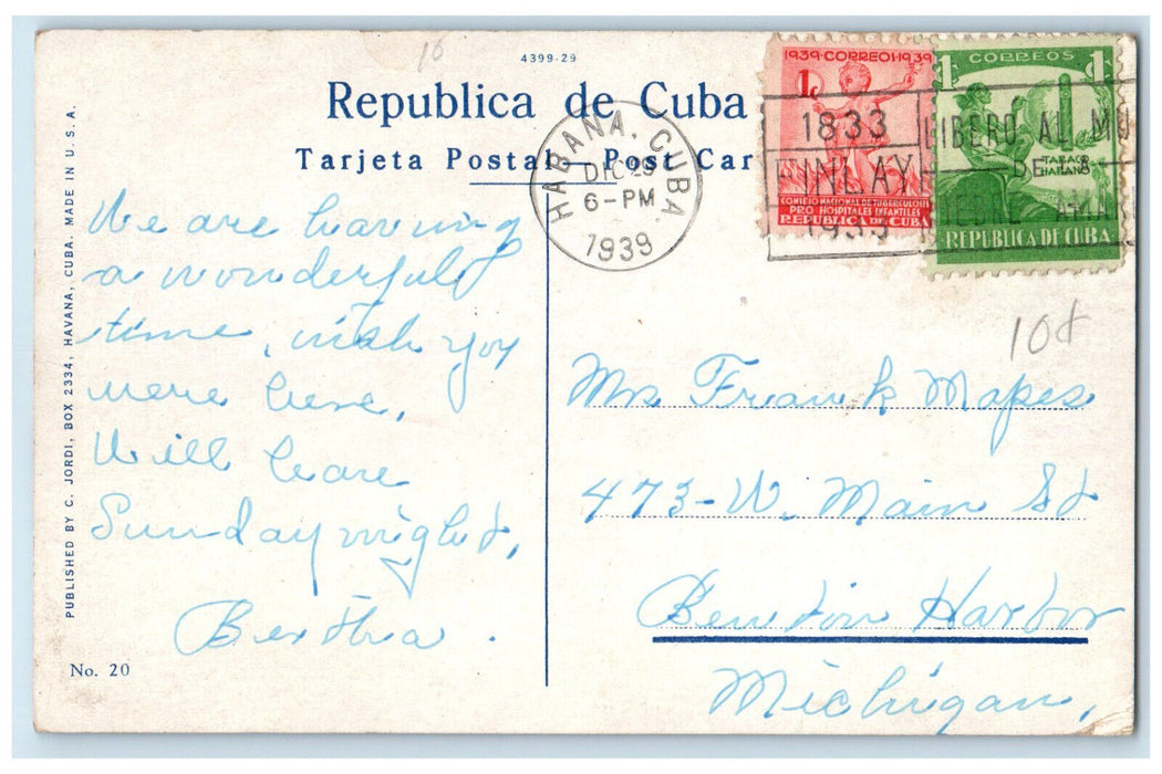 1939 Morro Castle Seen from the Outside Havana Cuba Vintage Posted Postcard