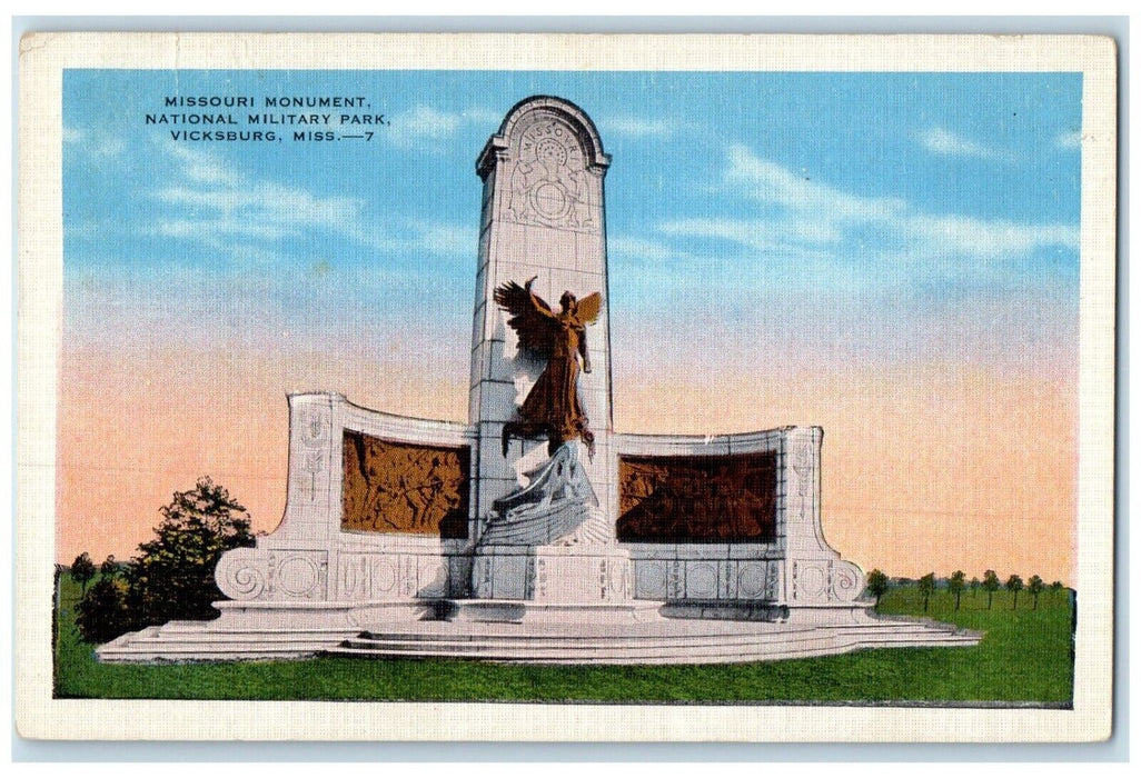 1938 Missouri Monument National Military Park Vicksburg MS Vintage Postcard