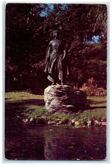 c1950's Statue Of The Pilgrim Maid By Kitson Plymouth Massachusetts MA Postcard