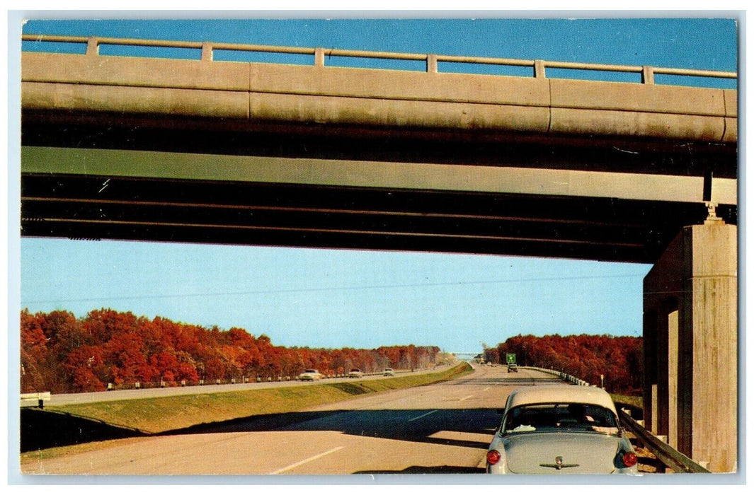c1950's Overpass Along The Ohio Turnpike Car Unposted Vintage Postcard