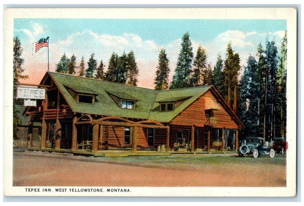1920 Tepee Inn West Exterior Building Field Yellowstone Montana Vintage Postcard