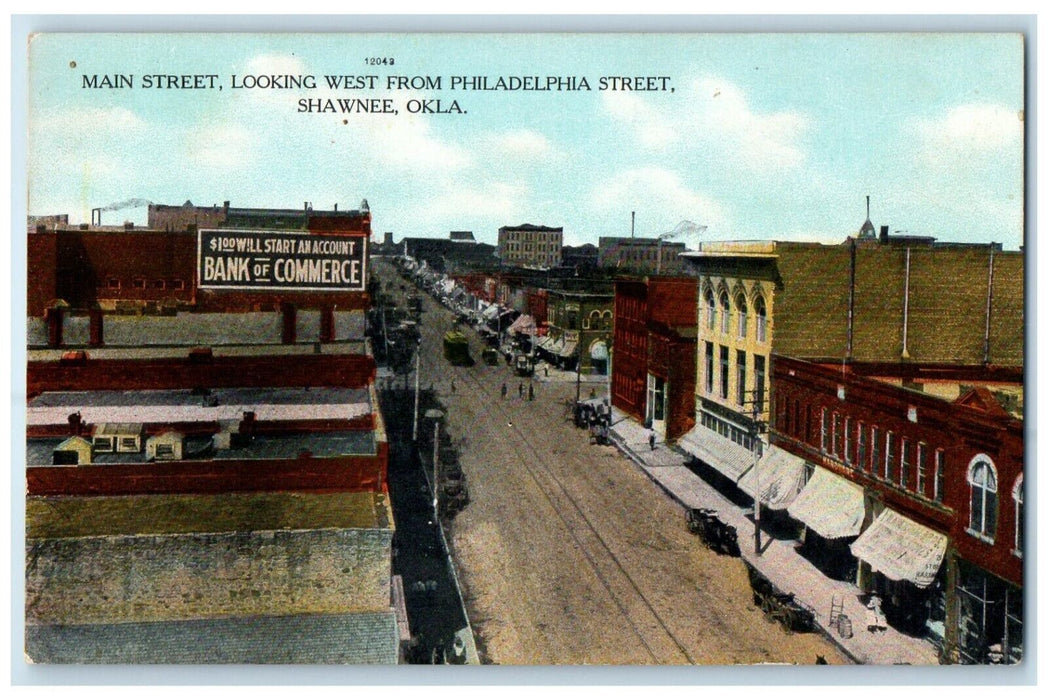 c1910 Main Street Looking West Philadelphia Street Shawnee Oklahoma OK Postcard