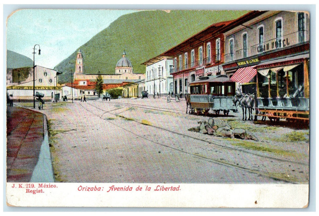 1911 Chan Hotel Avenida De La Libertad Orizaba Mexico Trolley Car Postcard