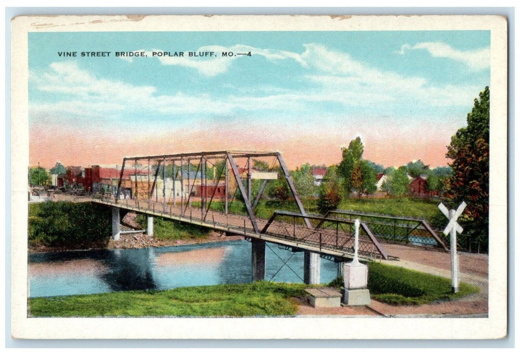 c1910's View Of Vine Street Bridge Poplar Bluff Missouri MO Antique Postcard