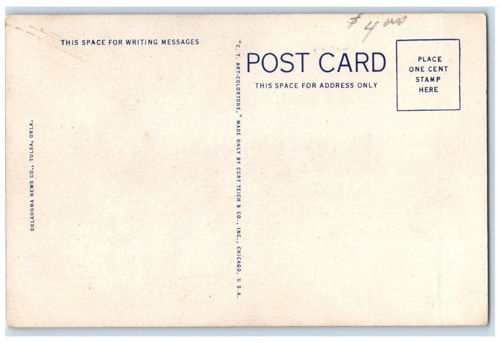 c1940 Exterior View Coliseum Building Classic Cars Tulsa Oklahoma Linen Postcard