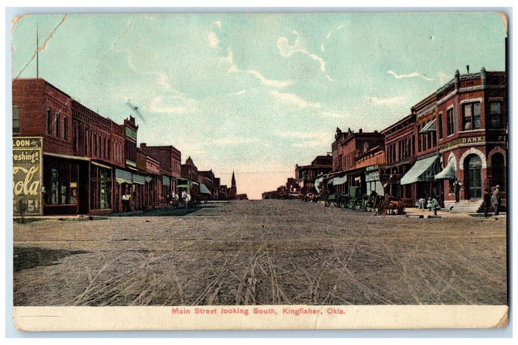 c1910 Main Street Looking South Horse Carriage Kingfisher Oklahoma OK Postcard