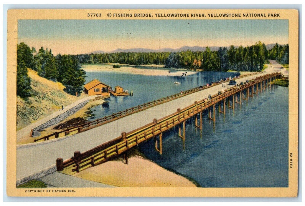 1940 Fishing Bridge Yellowstone River Lake Stream National Park Wyoming Postcard