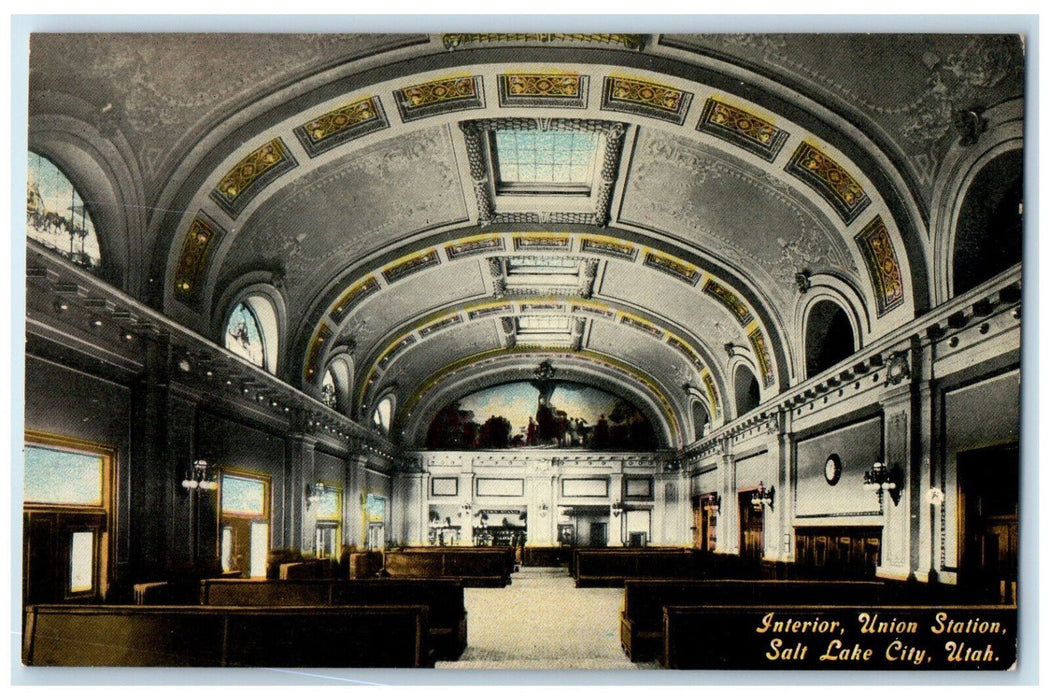 c1910 Interior Union Station Salt Lake City Utah Antique Unposted Postcard