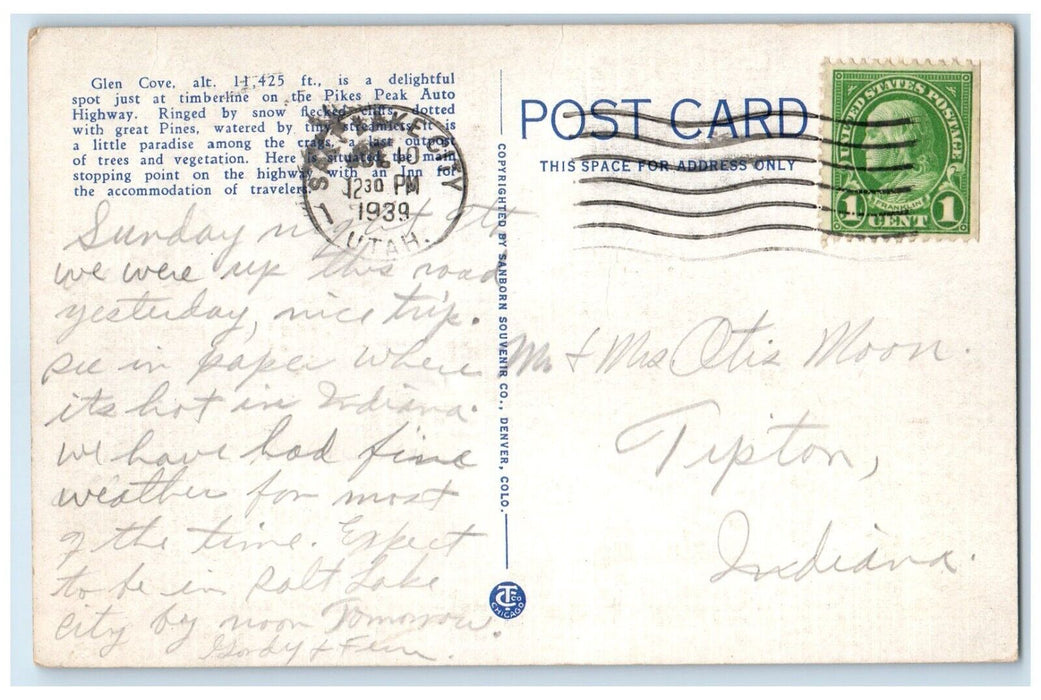 1939 Glencove Inn On The Pikes Peak Auto Highway Colorado Springs CO Postcard