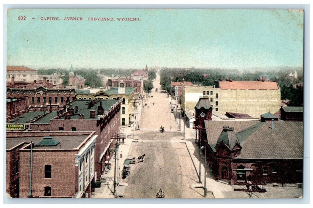 c1910 View of Capitol Avenue Cheyenne Wyoming Antique Unposted Postcard