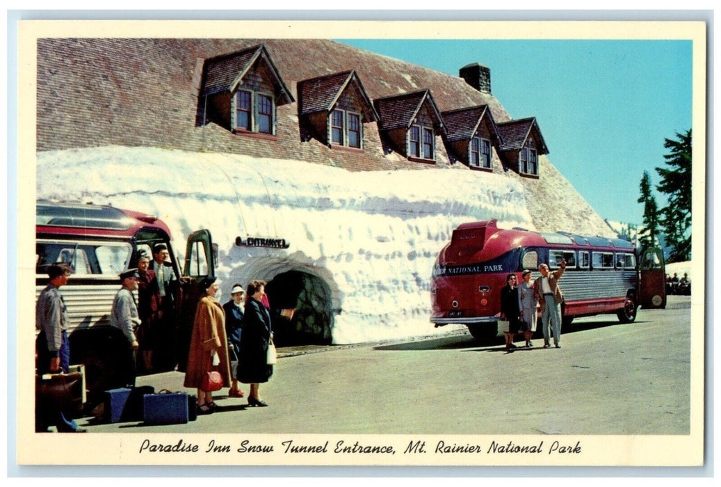 c1960 Paradise Inn Snow Tunnel Entrance Road Mt. Rainier National Park Postcard