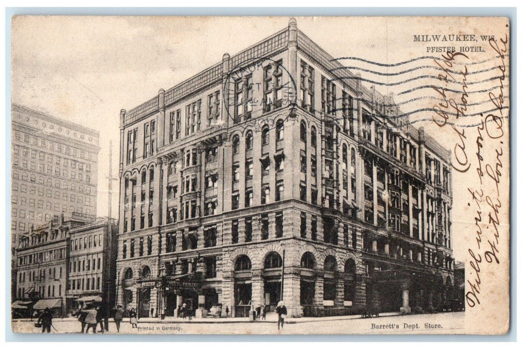 1906 Pfister Hotel Exterior Building Road Milwaukee Wisconsin Tuck Son Postcard