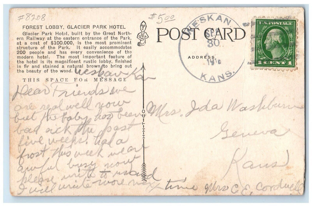 1908 Forest Lobby Glacier Park Hotel Eastern Gateway  National Park MT Postcard