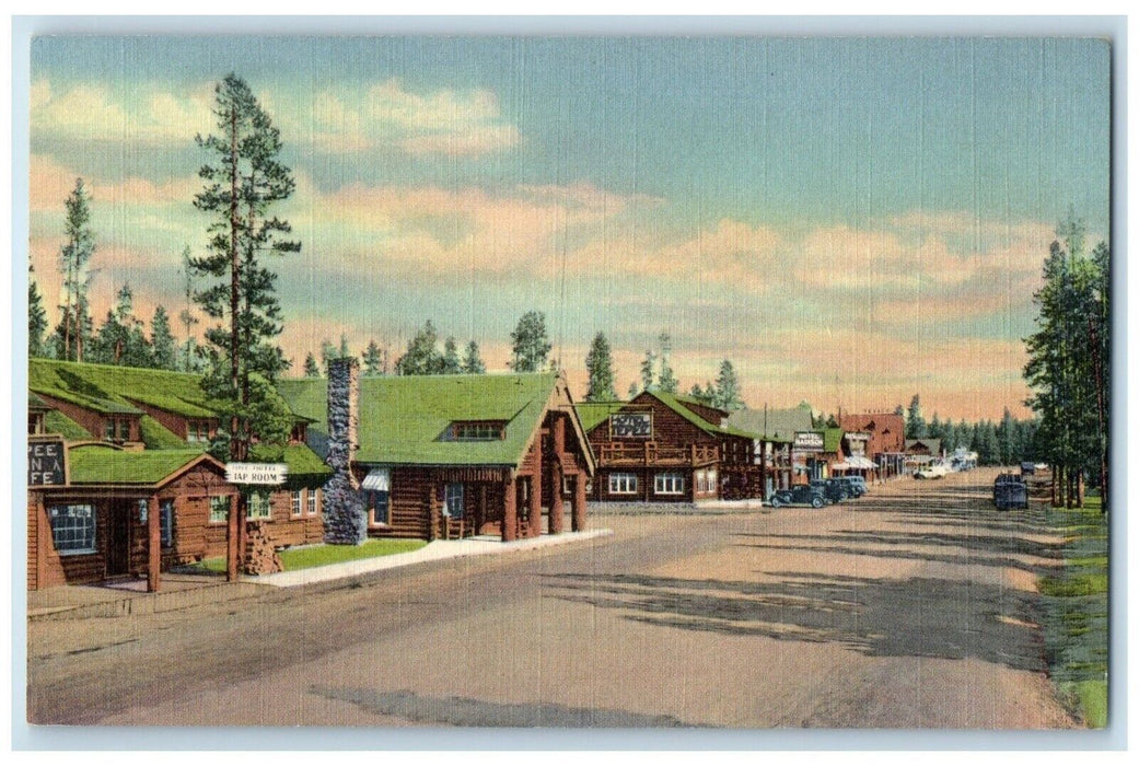 1940 Street Scene West Picturesque Western Entrance Yellowstone Montana Postcard