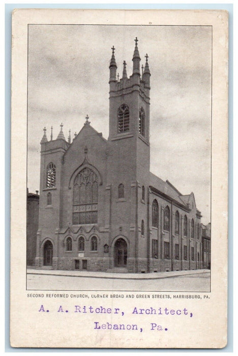 c1905 Second Reformed Church Corner Broad Green Harrisburg Pennsylvania Postcard