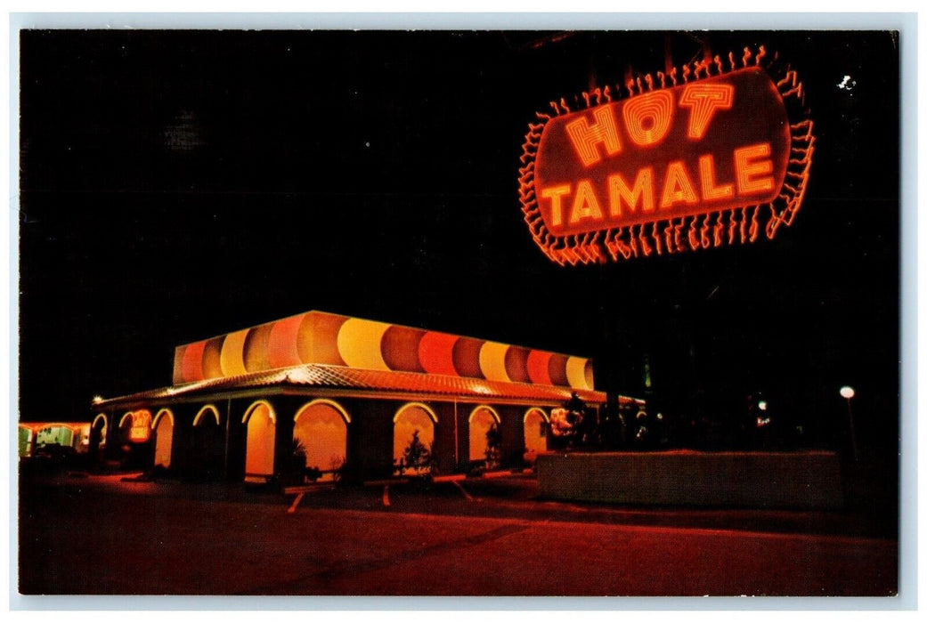 c1960's Hot Tamale Restaurant Night View South Of The Border NC SC Postcard