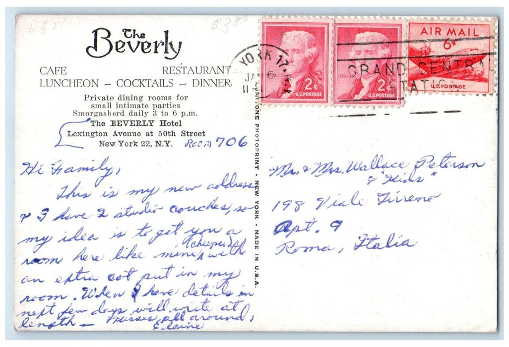 The Beverly Hotel And Restaurant Interior Dining Room New York NY Postcard