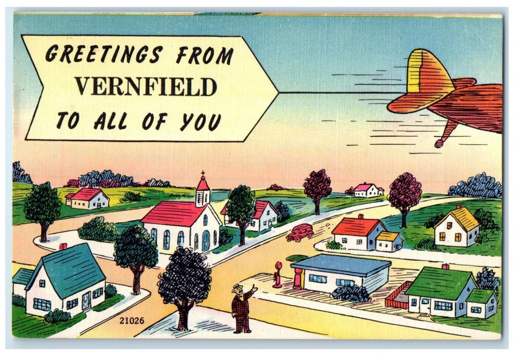 c1940 Greetings From Vernfield Nyce Manufacturing CO Pennsylvania Linen Postcard