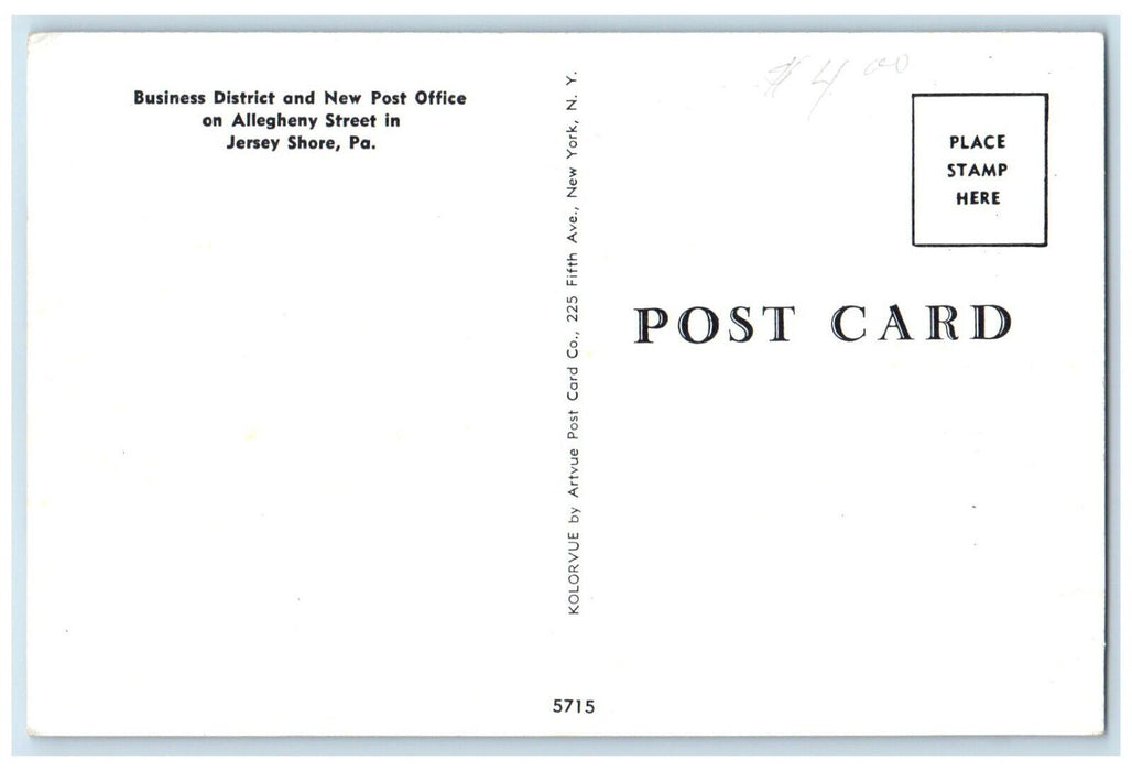1960 Business District New Post Office Street Jersey Shore Pennsylvania Postcard