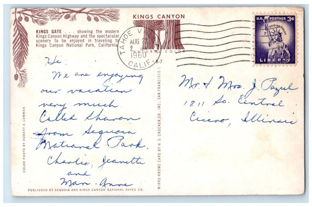 1960 Kings Gate Modern Kings Canyon Highway National Park California CA Postcard