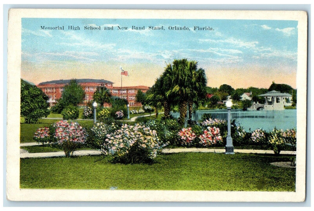 c1910's Memorial High School And New Band Stand Orlando FL Antique Postcard