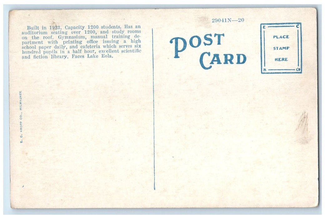 c1910's Memorial High School And New Band Stand Orlando FL Antique Postcard