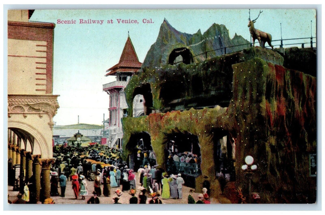 c1910's Scenic Railway At Venice California CA, Deer And People Scene Postcard