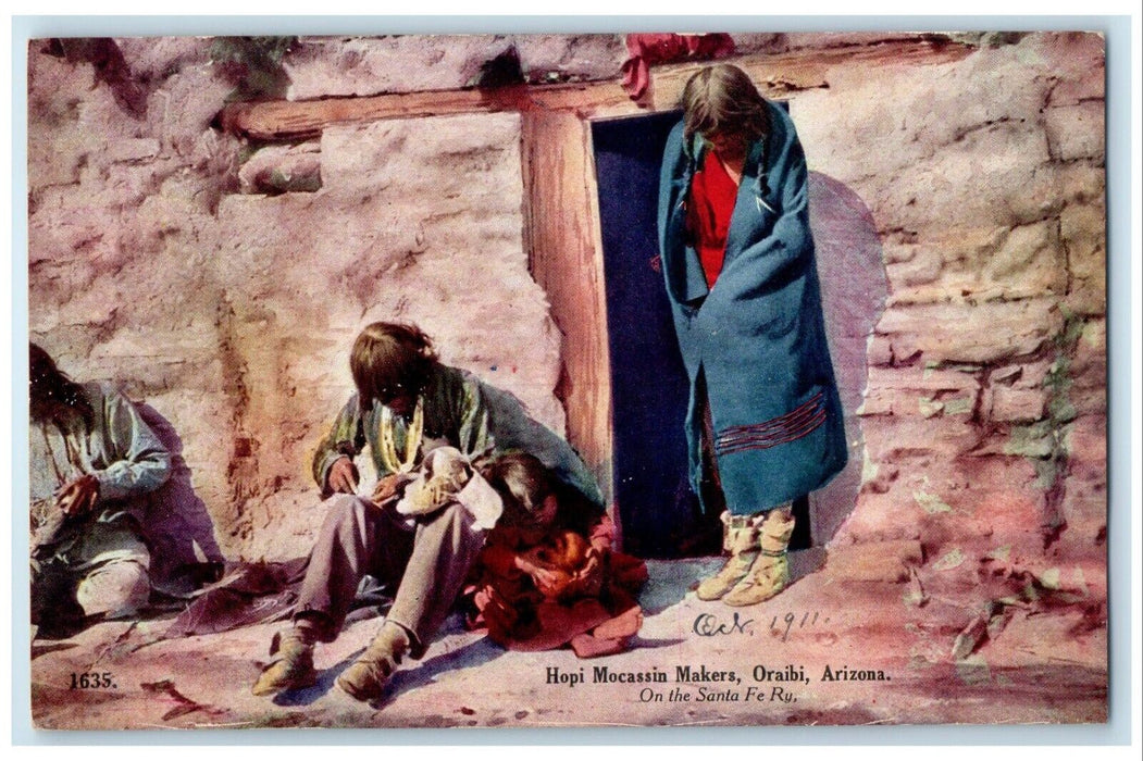 1911 Hopi Mocassin Makers Oraibi Arizona AZ, On The Santa Fe Ry Antique Postcard