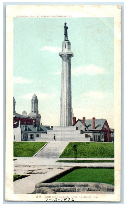 1906 View Of Lee Monument New Orleans Louisiana LA Posted Antique Postcard