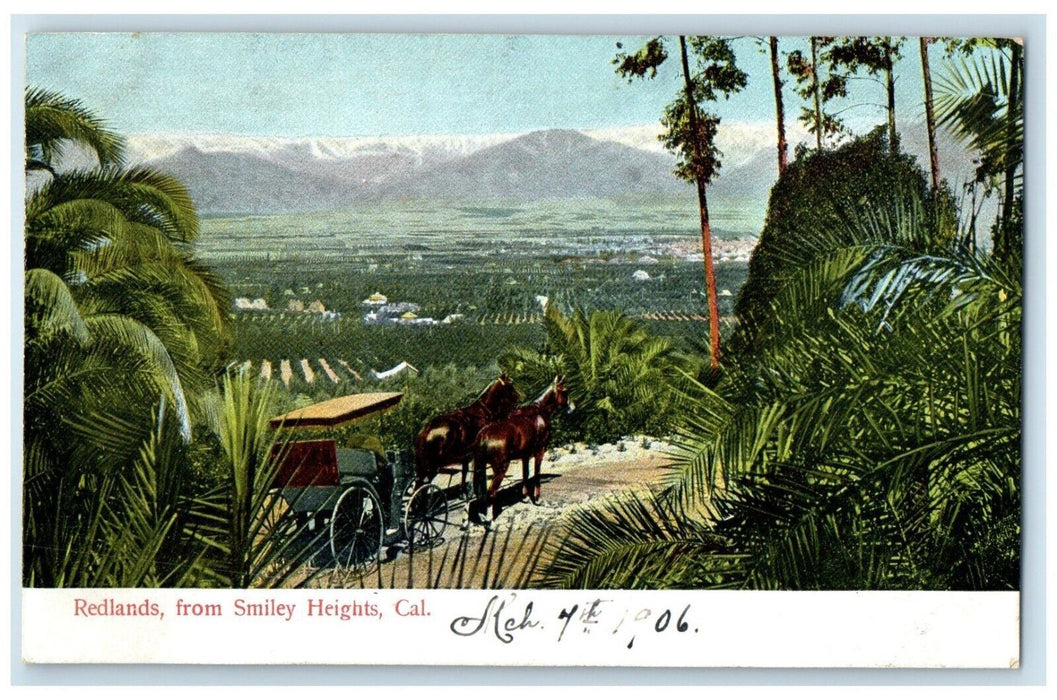 1906 Redlands California CA, From Smileys Heights Horse Carriage Postcard