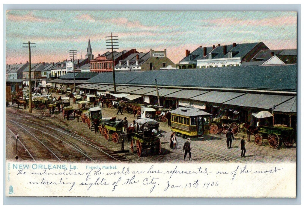 French Market Trolley Horse Carriage New Orleans Louisiana LA Tuck's Postcard