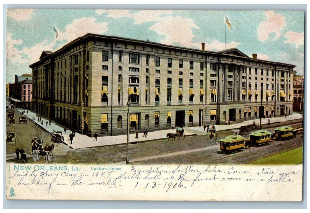 1906 Custom House Building Trolley New Orleans Louisiana LA Tuck's Postcard