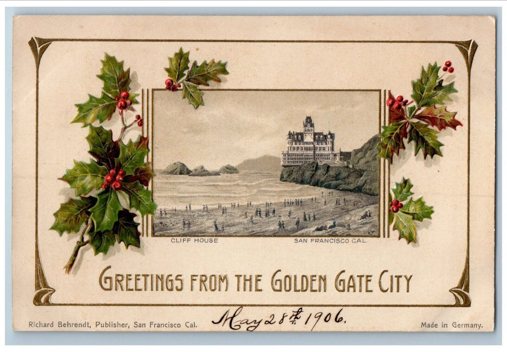 1906 Greetings From The Golden Gate City Cliff House San Francisco CA Postcard